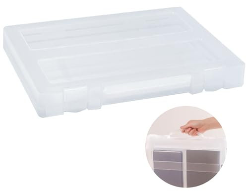Marte Vanci A4 Storage Box Plastic with Lid Portable Project Case with Handle Clear Paper Craft Storage Boxes A4 File Drawer Organiser Container for Scrapbook Photo Art Craft Supplies