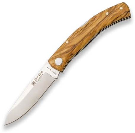 Joker Navaja RANCHERA NO154 Con Hoja de Acero Sandvik y Mango de Olivo - Punta Drop Point en Acabado Satinado y un peso de 84g, Herramienta para la caza, pesca y Senderismo