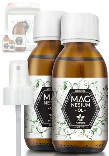 Magnesiumöl Konfigurator - 100% Zechstein |hoch bioverfügbares Magnesium Öl |100+100ml Spray | Flüssig - Tropfen | Liqid für die Haut & aus reiner Natursole | OPTI NATURE