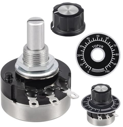 ALLECIN 2 Stück RV24YN20S 10K Ohm Potentiometer Single Turn B103 Taper Drehpotentiometer 3 Klemmen Einzeldrehung Kohlefilm-Potentiometer Variable Widerstände mit A03 Drehknöpfe und Zifferblatt