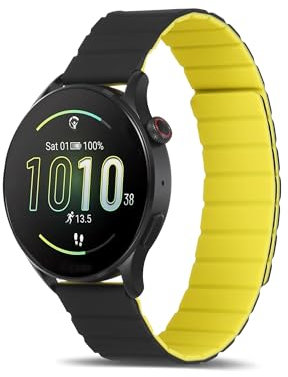Koelaa 22mm Correa Silicona Compatible con Huawei Watch 4 Pro/3/Ultimate/Buds/Watch GT 3 46mm, Magnética de Silicona Suave, Ajustable Correa-Negro+Amarillo