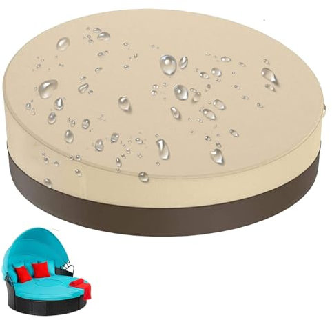 Crysterris Sonneninsel Abdeckung Rund, Sonneninsel Abdeckplane Oval Wasserdicht für Garten,Reißfest Schutzhülle für Sonneninsel Outdoor mit Kordelzug Einstellbarer (Size:228 * 83cm,Color:BeigeCoffee)