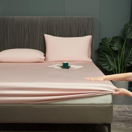 Bambus Spannbetttuch 160x200cm Rosa Spannbettlaken 50% Bambus und Mikrofaser Bettlaken Betttuch Weich kühlend Atmungsaktiv Spannbetttuch 120 x 200 für Hohe Matratze bis 25-30 cm