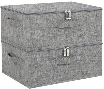 ENUMAIL 2er Set Faltbarer Ordnungsboxen mit Deckel, Aufbewahrungsbox mit Griff, Kleiderschrank Aufbewahrungstasche Kann im Schlafzimmer, Wohnzimmer Verwendet Werden, 38×26×15cm, Grau