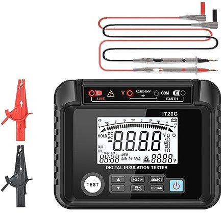 DIKAMAN Lasttester Batteriekapazitätstester, Isolationswiderstandstester 20GΩ Digitales Megaohmmeter Megohmmeter Widerstandsspannungsprüfer LCD-Display Hohe Präzision und hohe Stabilität(IT200G)