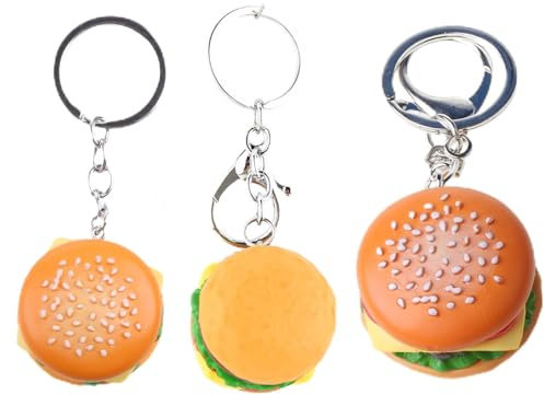 JOERBABU Schlüsselanhänger, exquisiter handgefertigter Hamburger für Schlüssel, 3D-Burger-Schlüsselanhänger für Zimmer, Handtasche, Geldbörse, Handy-Rucksack, silber, As shown in the figure