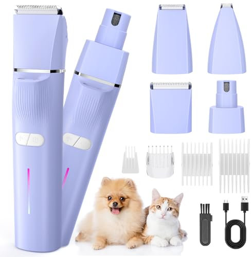Sugiifamy Dog Paw Trimmer, Dog Clippers Grooming Kit, 6 in 1 Nail Grinders Professional for Thick Hair, Low Noise Grooming Kit with Laser Light & UV Lamp for Dogs Cats