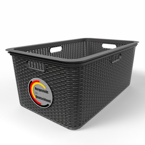 BigDean Wäschekorb 59x39x26 cm Rattan Design – Wäschewanne Made in Germany