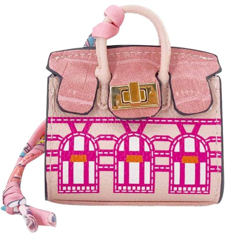 TTPSRY Mini Taschenanhänger in Hausform Süßer Leder Schlüsselanhänger Handtaschen Charm Perfekt für Damen Dekoration und Aufbewahrung kleiner Gegenstände (Rosa)