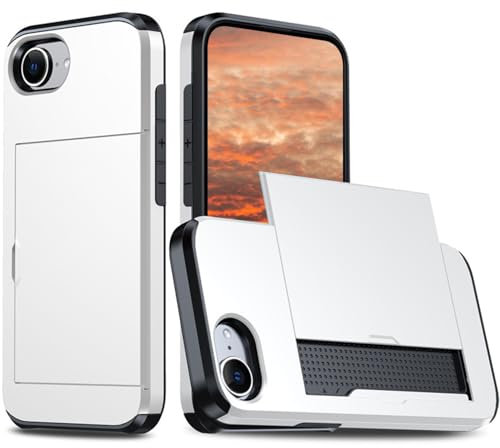 Wousunly Compatible avec Coque iPhone 16e avec Porte-Cartes Portefeuille, Coqu iPhone SE 4(2025) Protection Coulissant Cache Étui Silicone Antichoc Housse Cover (Blanc)