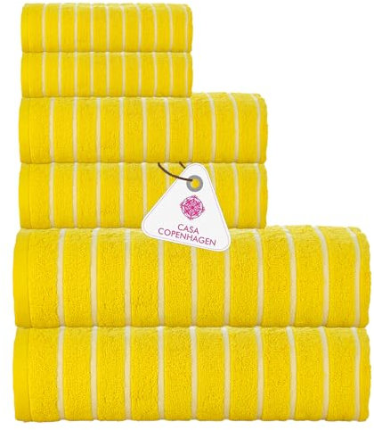 Casa Copenhagen Ecstatic 6-teiliges Handtuch-Set – Buttergelb, 600 g/m², 2 Badetücher, 2 Handtücher, 2 Waschlappen aus weicher ägyptischer Baumwolle für Badezimmer, Küche und Dusche