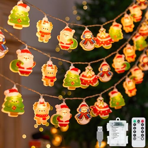 VEEKAY Weihnachtsdeko Lichterkette,3.8M 25LED Weihnachtsmann Weihnachtsdeko Lichtervorhang,Weihnachtslichter mit Timer 8 Modi,Warmweiß,LED Lichterkette für Weihnachtsbaum Fenster Balkon Party