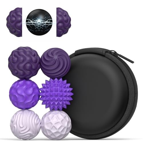6 Stück Magnetische Fidget Toys Silikon Magnetkugeln Anti-Stress Bälle | 25mm Lila 6 Texturen Optimale Magnetkraf Geräuschlos Sensorik Spielzeug für Erwachsene Kinder Stressabbau und Entspannung