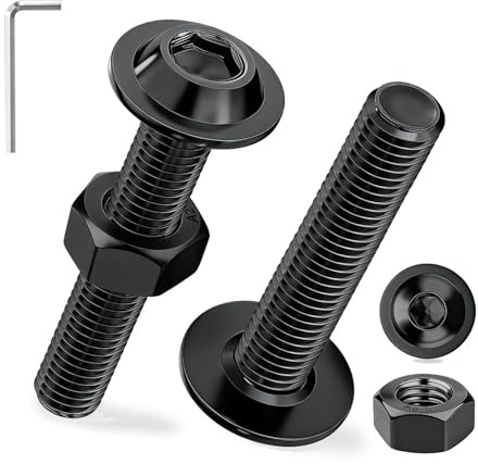 Ezitruz Linsenkopfschrauben M5 Schwarz 50 Sätze Flachkopfschrauben M5x8 mm Schrauben Edelstahl A2 V2A Innensechskant ISO 7380-2 mit Muttern und Flansch Metrisch Vollgewinde für Holz Möbelreparatur