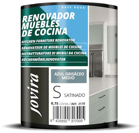 JOVIRA PINTURAS Pintura renovadora para Muebles de Cocina, acabado satinado al agua. Especial para renovar muebles de cocina, puertas, baños, etc. (750 ml, Azul Grisaceo Medio) T