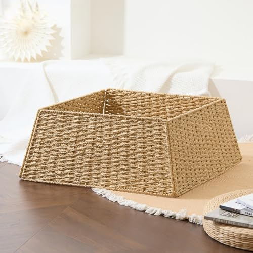 Odot Weihnachtsbaum Rock Rattan 120-150cm, Weihnachtsbaum Rock aus Rattan in Natur Farbe Abdeckung für Christbaumständer Korb Deko für Weihnachtsbaumständer (FX7 Khaki,48 * 58 * 25cm)