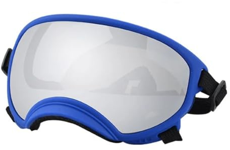 Hundebrille, Retro Hundebrille Hundebrille, Anti-UV, Starke Schlagfestigkeit, verstellbare, elastische, atmungsaktive Haustier-Sonnenbrille(Blue and Silver,L)
