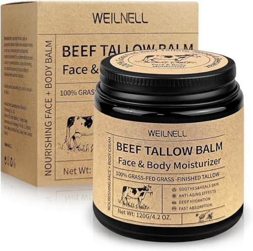 Beef Tallow Creme für Gesicht & Körper, Rindertalg für Hautpflege - 100% Grasgefüttertes Rindertalg, Roher Honig & Bienenwachs Feuchtigkeitscreme, Tiefe Hydratation & Pflege, Schnell Absorbierend