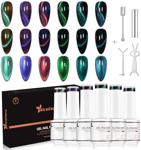 Nicedeco Cat Eye Gel Nail Polish Set, UV/LED Soak-Off Magnetic Gel Polish Nail Art Manicure Pedicure, Salon & Home Use - Long Lasting & Easy to Apply 6pcs x 5ml-Kit55
