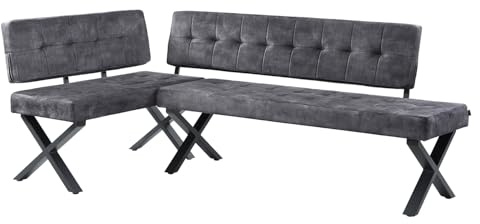 B&D home Eckbank EKA L-Kombi 100×160 cm – modulare Esszimmerbank mit Lehne, beidseitig montierbar (Links/rechts), Kufen-Metallgestell, pflegeleichter Bezug in Anthrazit
