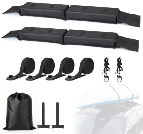 EFUTURETIME Barras Techo Coche Universal para Coche con/sin Barras de Techo | Baca Coche Blanda con Correas de Sujeción y Bolsa de Almacenamiento, para Kayak, Tabla de Surf, Esquís, Board