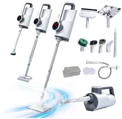 Scopa a Vapore Multifunzionale, Scopa Lavapavimenti a Vapore | Serbatoio Estraibile da 400ml, 1500 W, Disinfezione al 99,9%, 13 Accessori Inclusi, Scopa Vapore per Pavimenti Duri e Tappeti
