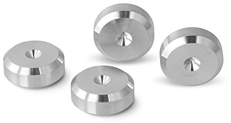 PrecisionGeek Aluminium Speaker Spike Pads – 20mm Diameter Chamfered Isolation Discs for HiFi Speakers, AV Stands, Soundbars, Turntables – Set of 4