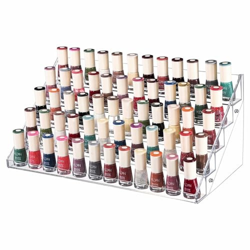 Cq acrylic Clear Nail Polish Organizers And Storage,5 Tier Nail Polish Shelf,Essential oils and Paint Bottle Stand Holder,Nail Polish Display Rack Holds Up to 72 Bottles For Professional Nail Salon