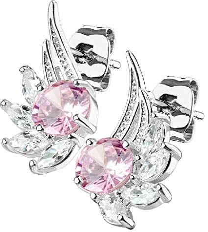 beyoutifulthings Damen1 Paar ZIRKONIA ENGELS-FLÜGEL Ohringe Ohr-ringe Schmuck Ohr-stecker Chirurgenstahl Silber Pink
