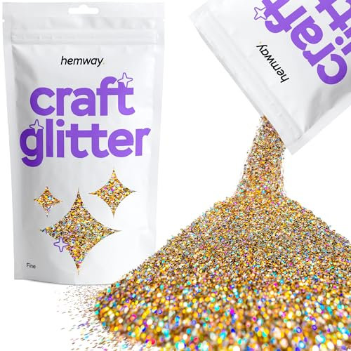 Hemway Craft Glitter - Gold Silver Holographic | Fine Metallic Sequin Flakes for Resin & Epoxy Crafts | Supplies for Tumblers, Cards, Jewellery, Candle, Hair, Face, Body & Nail Art | 100 g