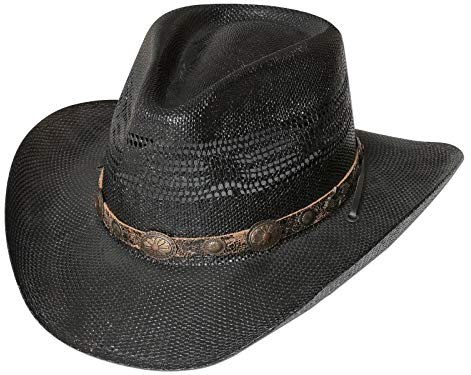 STARS & STRIPES Chapeau de paille Fresno - Pour la plage - Pour homme et femme - Noir - Noir - Large
