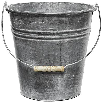 zeitzone Zinkeimer Blecheimer verzinkt Pflanzkübel Antik-Stil Holzgriff Blumentopf 23 cm