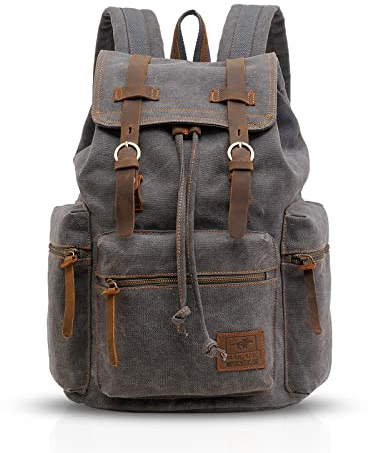 FANDARE Vintage Rucksäcke Schulrucksack Leinwand Daypacks Ranzen Mädchen Schulranzen für 14 Zoll Laptop Taschen Herren Damen Schultasche für Arbeit Wandern Reisen Camping Rucksack Grau