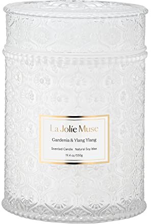 La Jolíe Muse Duftkerze im Glas, Gardenie & Ylang-Ylang Duftkerze, 539g, Natürliche Kerze für zu Hause, 90 Stunden Brenndauer,Weihnachten Geschenk Kerze