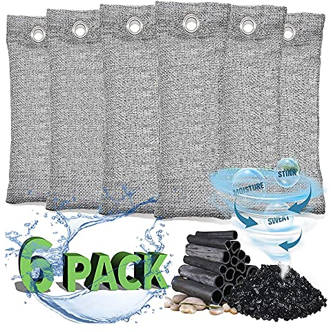 Natural Bamboo Charcoal Bags, Activated Air Purifier Bags with dehumidification function, Odor Eliminator for Home Shoes Closet, Fridge Deodoriser Keep the Fridge Fresh, Bathroom Air Freshener (6x50g)