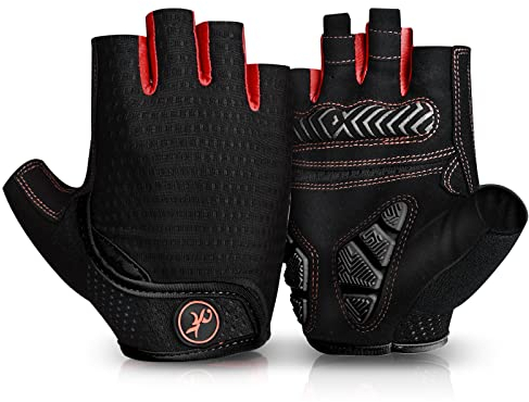 MOREOK Fahrradhandschuhe für Herren Damen Sommer Radsporthandschuhe Halbfinger 5MM SBR Gel rutschfeste/stoßdämpfende Handschuhe für Mountainbike, Rennrad & Downhill-B-XL
