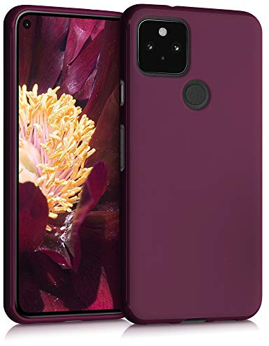 kwmobile Hülle für Google Pixel 5 TPU Case - Handyhülle unterstützt kabelloses Laden, Flexible Schutzhülle, gummiertes Cover in Bordeaux Violett