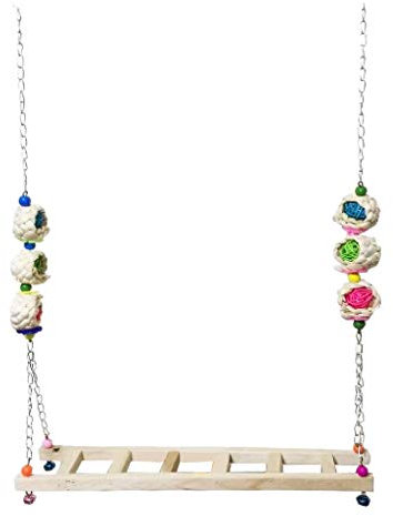 Wooden Bridge Ladder Chicken Toys, Wood Stand Rooster Hens Toys, Handmade Natural Wood Swing Toys, Parrot Cage Hanging Durable Toys, Suitable for Chicks Rooster Hens Macaw Large Parrot (Colorful)