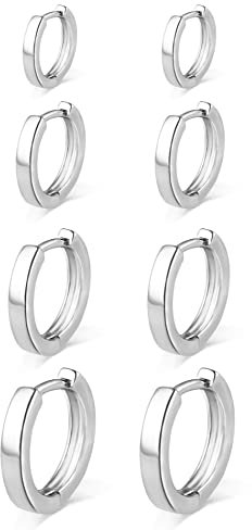 4 Pairs Sterling Silver Hoop Earrings for Women S925 Huggie Hoop Earrings With Cubic Zirconia Small Cartilage Sleepers Huggie Hinged Earrings Set for Girls Men