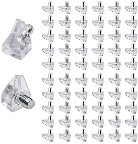 Jamiikury 100 Stück transparente Regalklammern, 5 mm Kunststoff-Regalstifte, kleine Regalstützstifte, Schrankregal-Clips für Schränke, Bücherregale, Schränke