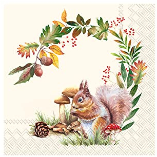 IHR Ideal Home Range - Papierservietten SQUIRREL IN THE FOREST cream 20 St. Lunch-Servietten 33 cm x 33 cm