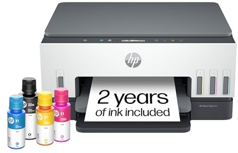 HP Smart Tank 6001 Wireless All-in-One Ink Tank Printer, Scanner, Copier with 2 Years of Ink Included, Best-for-Home, Cartridge-Free Refillable, AI-Enabled (2H0B9A)