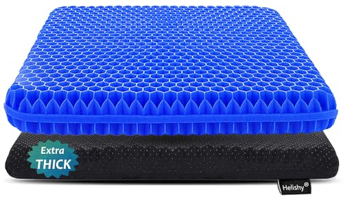 Gel Seat Cushion for Long Sitting, Extra Thick Gel Cushion for Wheelchair Soft Chair Pads Cushions for Office Home Chairs Car Seats Long Trips - Back Sciatica Hip Tailbone Pain Relief Cushion (Blue)