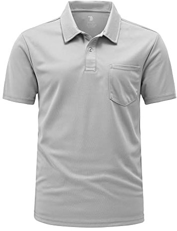 Rdruko Golf Polo Shirts for Men Summer Short Sleeve Breathable Quick Dry Casual Work Top with Pocket Light Grey XL
