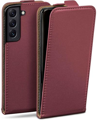 moex Flip Case für Samsung Galaxy S22 Hülle klappbar mit 360 Grad Schutz, Handyhülle mit Displayschutz, PU Leder Handytasche Lederhülle, Flip Case Cover Klapphülle, Weinrot