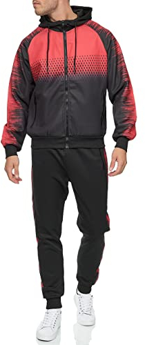 C-IN-C Herren Jogginganzug Barockmuster Sportanzug für Männer Trainingsanzug Laufanzug Gym Freizeitanzug Modell (DE/NL/SE/PL, Alphanumerisch, XXL, Regular, Regular, A0018(Rot))