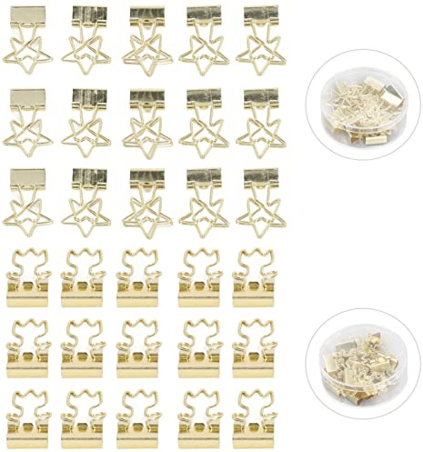 30 Pcs Binder Clips Flower Shape Gold Paper Clamp with Storage Box Metal Strong Clamping Force Paper Binder Clips for Office School