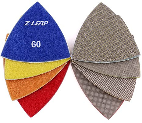 Z-LEAP Triangle Diamond Sandpaper Sheet Discs Sanding Pads for for Grinding Stone Glass Ceramic 3(80mm) Mix Grit/4pcs