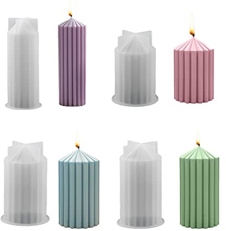 4 moldes de silicona para velas, forma de vela, silicona, moldes de silicona 3D, moldes para velas para verter velas usted mismo Set para cera de soja, cera de abejas, velas aromáticas hechas a mano