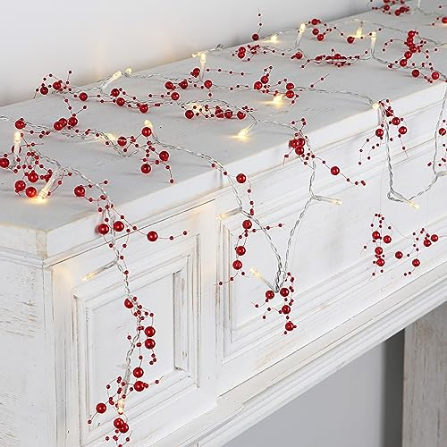 Rhytsing 4,5m Rot LED Lichterkette mit 36 LED, Batteriebetrieben Perlengirlande mit Timer-Funktion für Hochzeit, Weihnachten, Partydekoration
